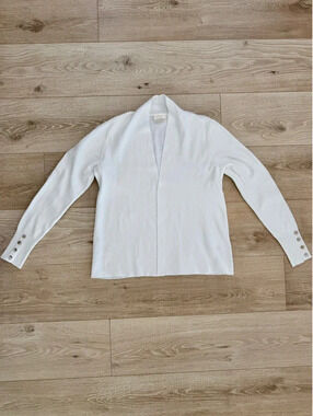 Cyrus white, long-sleeve open front cardigan